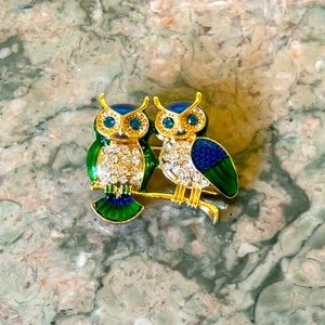 Double Owl Pin Brooch